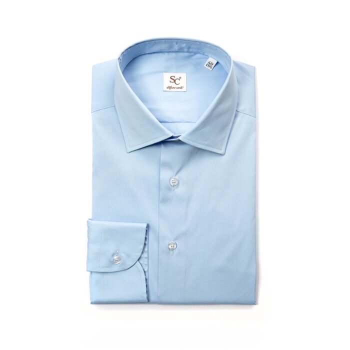 Popeline stretch blue light shirt, semi french collar - Image 2