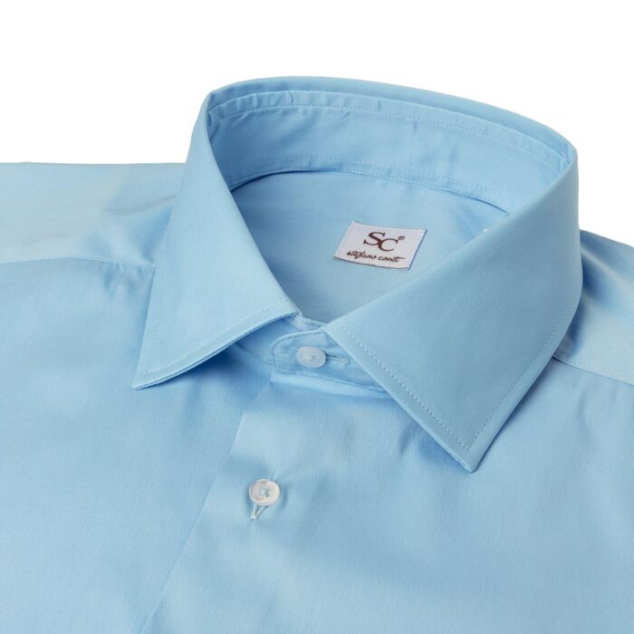 Popeline stretch blue light shirt, semi french collar - Image 3