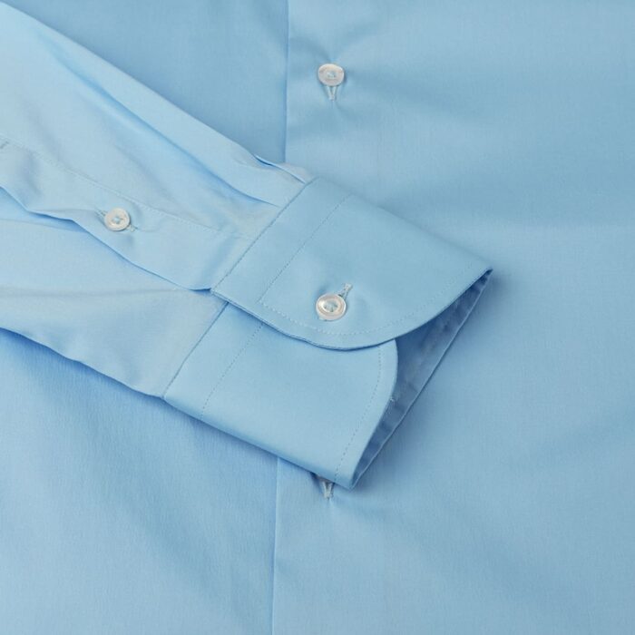 Popeline stretch blue light shirt, semi french collar - Image 4