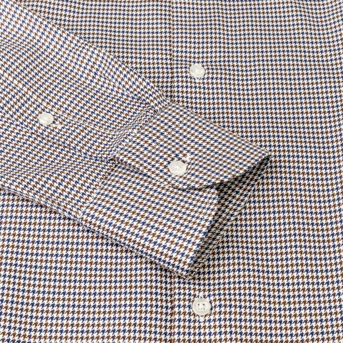 Camicia pied de poule blu marrrone twill, collo semi francese - immagine 4