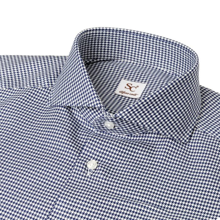 Twill pied de poule blue shirt, neapolitan collar - Image 3