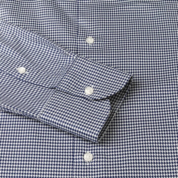 Twill pied de poule blue shirt, neapolitan collar - Image 4