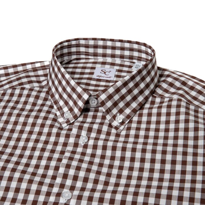 Brown poplin checked shirt, button down collar - Image 3