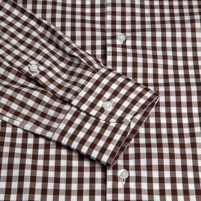 Brown poplin checked shirt, button down collar - Image 4