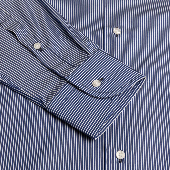 Blue popeline striped shirt, napoli neck - Image 4