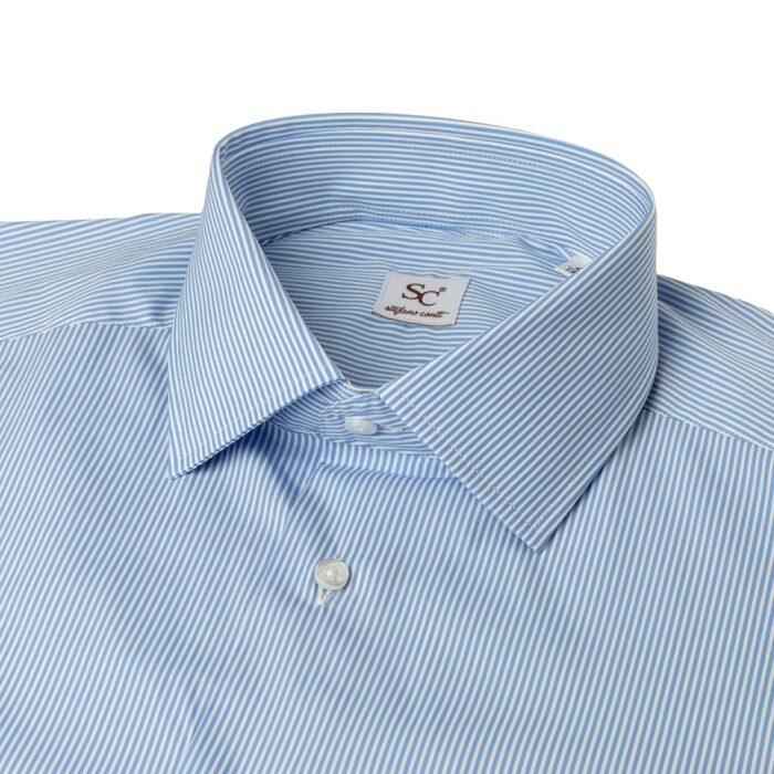 Popeline stretch blue light striped shirt, semi french collar - Image 3