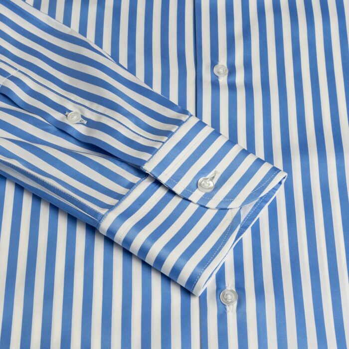 Popeline striped blue light shirt, neapolitan collar - Image 4