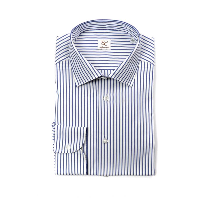 Popeline striped blue shirt, semi french collar - Image 2