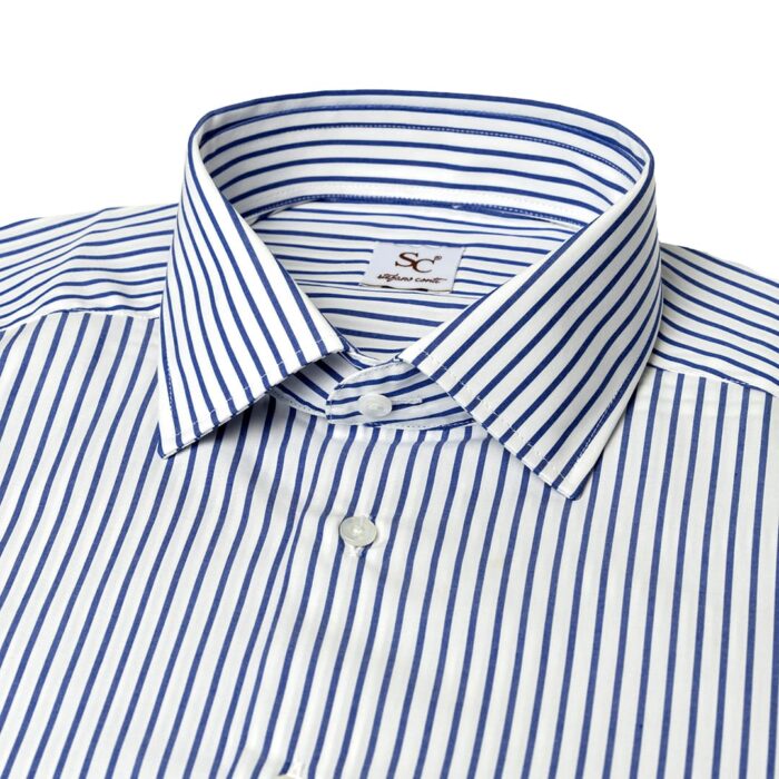 Popeline striped blue shirt, semi french collar - Image 3