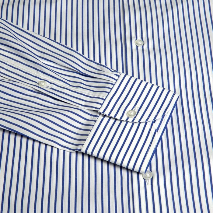 Popeline striped blue shirt, semi french collar - Image 4