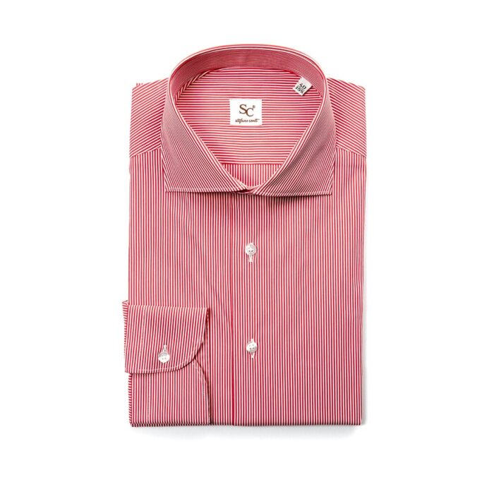 Camicia righe rosse popeline elasticizzato, collo francese - immagine 2