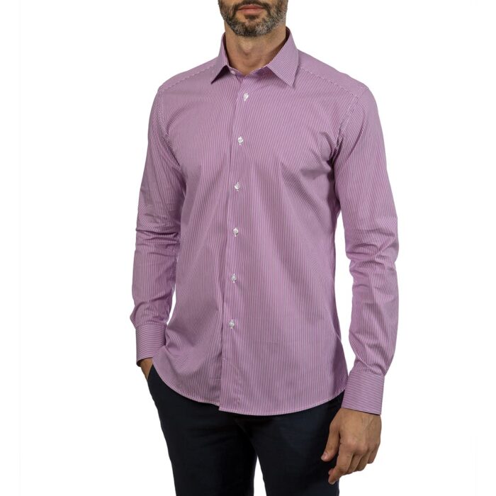 Popeline stretch liliac striped shirt, semi french collar