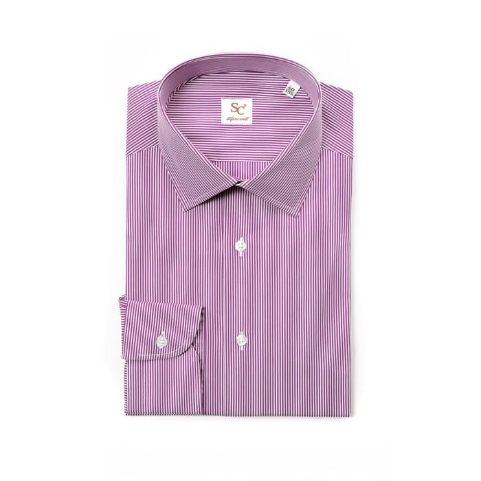 Camicia righe lilla  popeline elasticizzato, collo semi francese - immagine 2