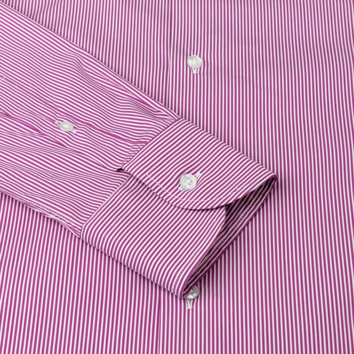 Camicia righe lilla  popeline elasticizzato, collo semi francese - immagine 4